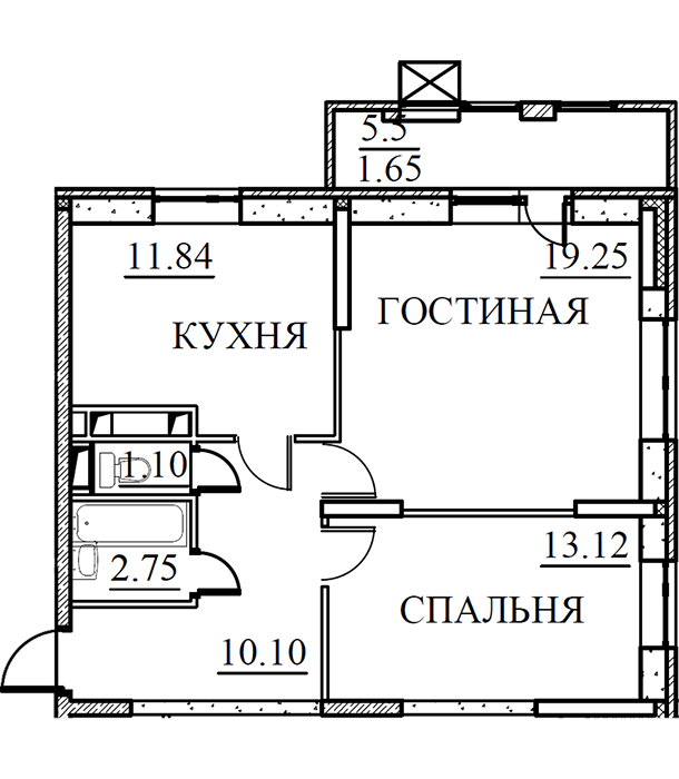 2-комнатная, 59,81 кв.м.