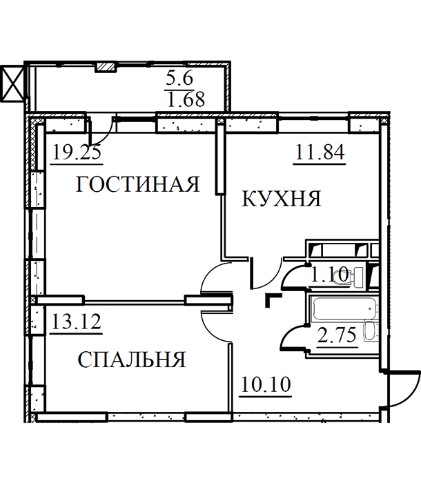 2-комнатная, 59,84 кв.м.